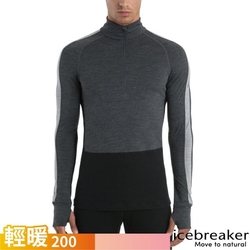 【Icebreaker】男 ZoneKnit 美麗諾羊毛 網眼透氣保暖半開襟長袖上衣-BF200.T恤_IB0A56H9-585 深灰/黑