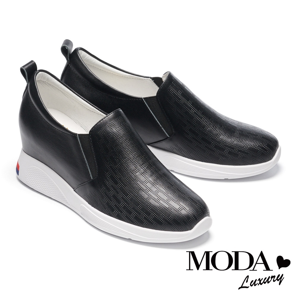 休閒鞋 MODA Luxury 日常百搭激光全真皮內增高休閒鞋－黑