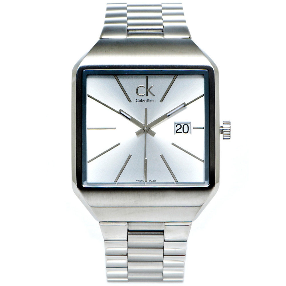 CK Calvin Klein Gent極簡方形款手錶(K3L31166)-銀面/47mm