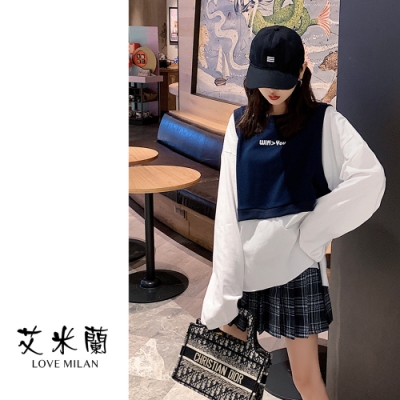 艾米蘭-圓領背心假兩件造型上衣-2色(M-XL)