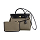 HERMES Herbag Zip 31電鍍金刻字LOGO帆布拼牛皮穿扣式手提/肩背兩用包(黑x青銅) product thumbnail 1