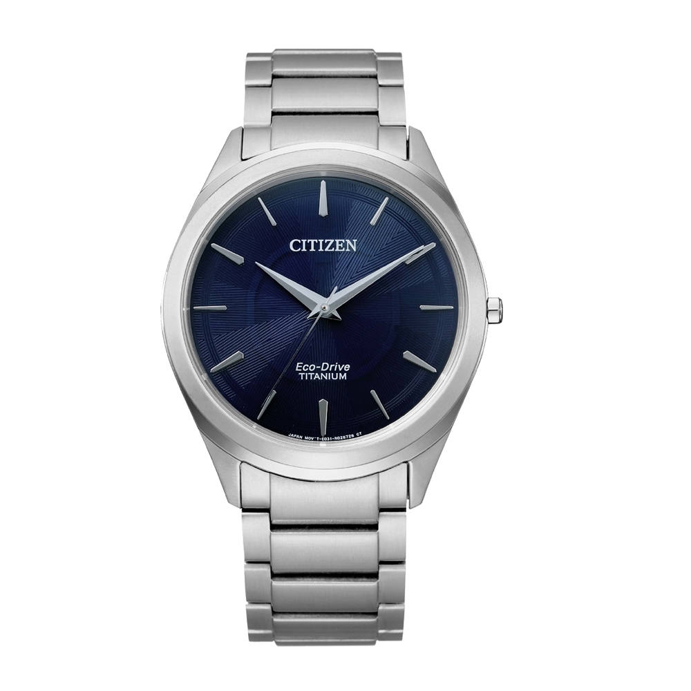 CITIZEN GENT'S光動能鈦金屬職場時尚腕錶-銀X藍(BJ6520-82L)39mm