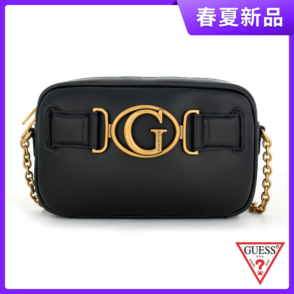 GUESS-女包-皮面質感撞色LOGO鏈帶包-黑 原價3090