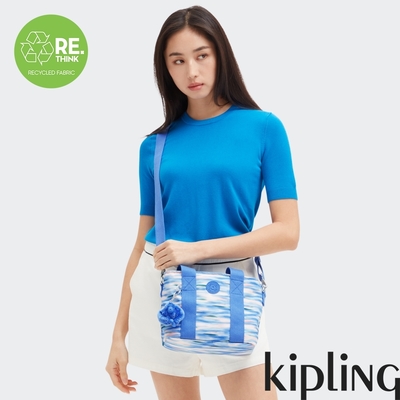 Kipling 藍粉海洋波紋印花大開口肩背包-MINTA