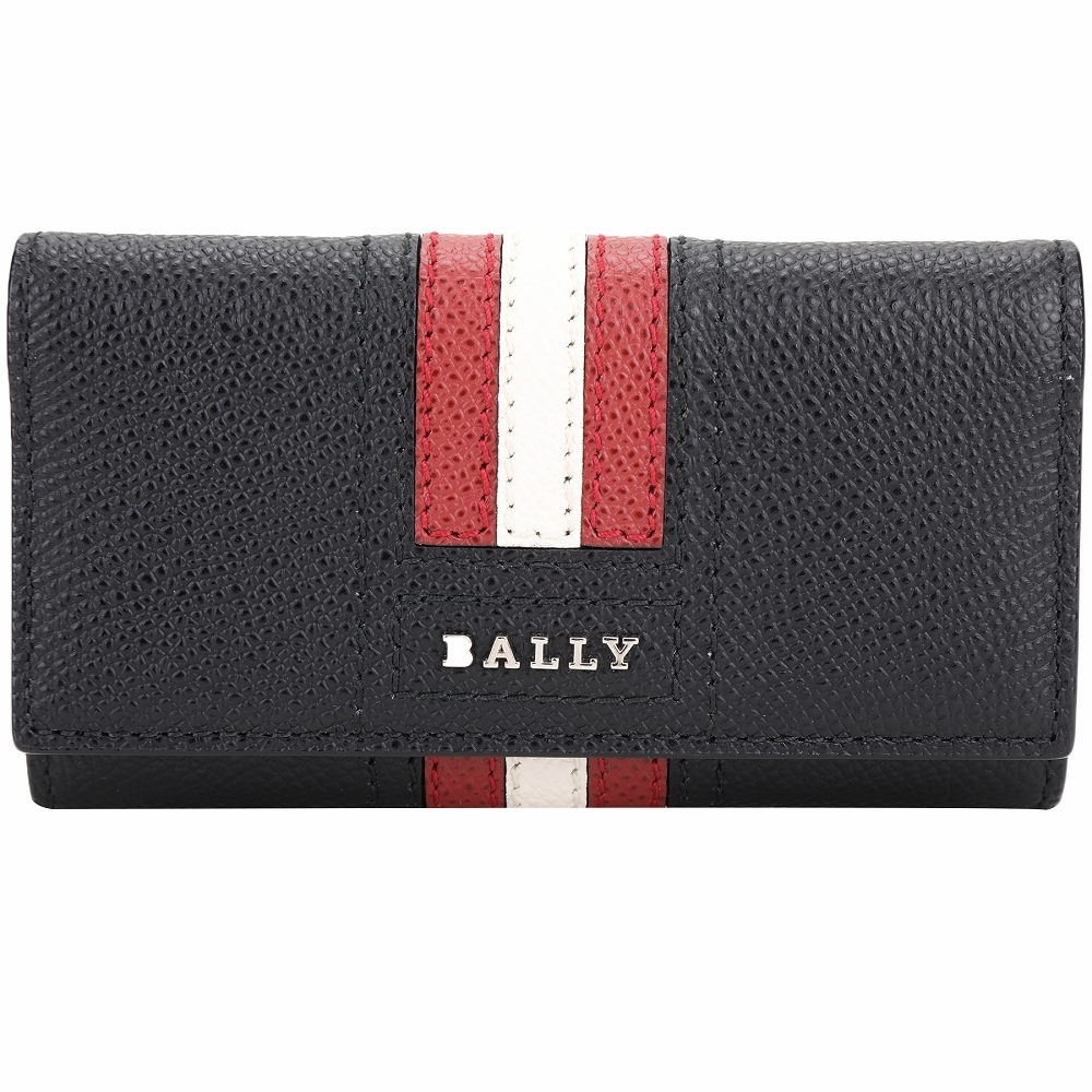 BALLY TALTOS 經典紅白條紋防刮皮革鑰匙包(黑色)