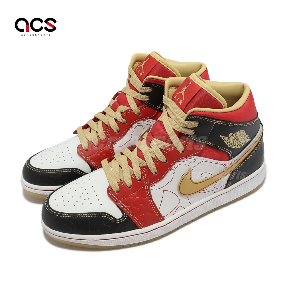 Nike 休閒鞋Air Jordan 1 Mid SE GC 紅金黑白中國風男鞋XQ AJ1 一代 