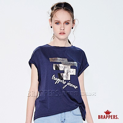 BRAPPERS 女款 連袖印箔寬版短袖T恤-藍