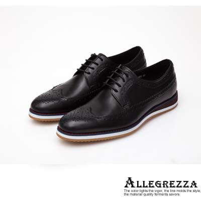 ALLEGREZZA-真皮男鞋-休閒舒適-真皮雕花德比鞋  藍色