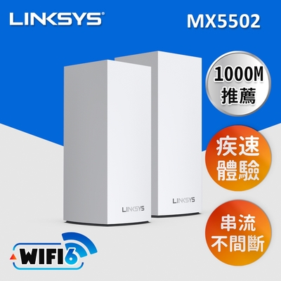 Linksys Velop 雙頻 MX5502 Mesh WiFi6網狀路由器(二入)