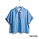 SOMETHING 天絲牛仔短版短袖襯衫-女-中古藍 product thumbnail 1