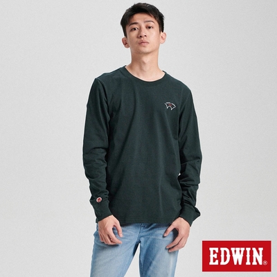 EDWIN 經典小W繡長袖T恤-男-墨綠色