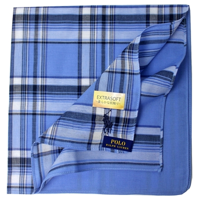 RALPH LAUREN POLO 紳士款抗菌速乾材質格紋方型帕領巾(藍色)
