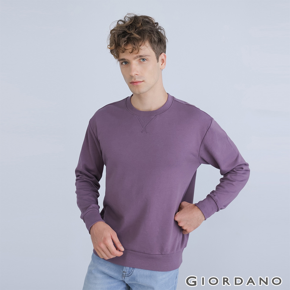 GIORDANO 男裝針織素色圓領大學T恤 - 13 果凍紫