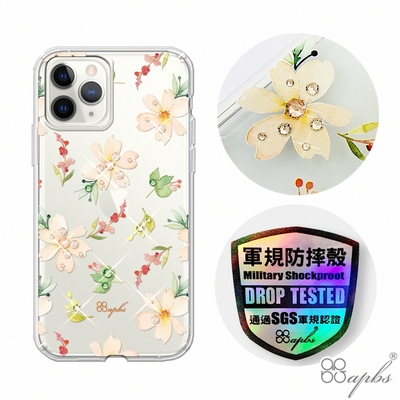 apbs iPhone 11 Pro Max 6.5吋輕薄軍規防摔水晶彩鑽手機殼-小清新-櫻花