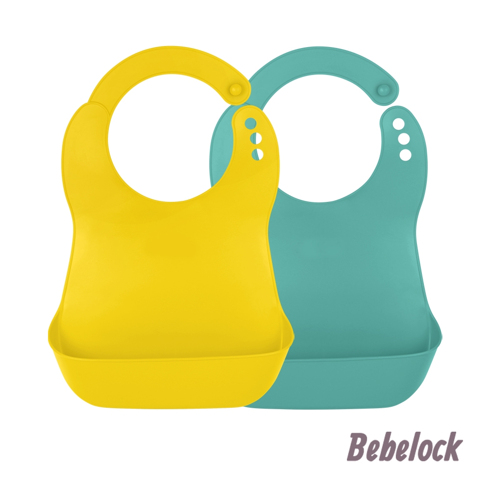 BeBeLock 口袋型防水圍兜 (薄荷綠+芥末黃)2入組