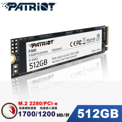 Patriot美商博帝 P300 512GB M2.2280 PCIe SSD固態硬碟