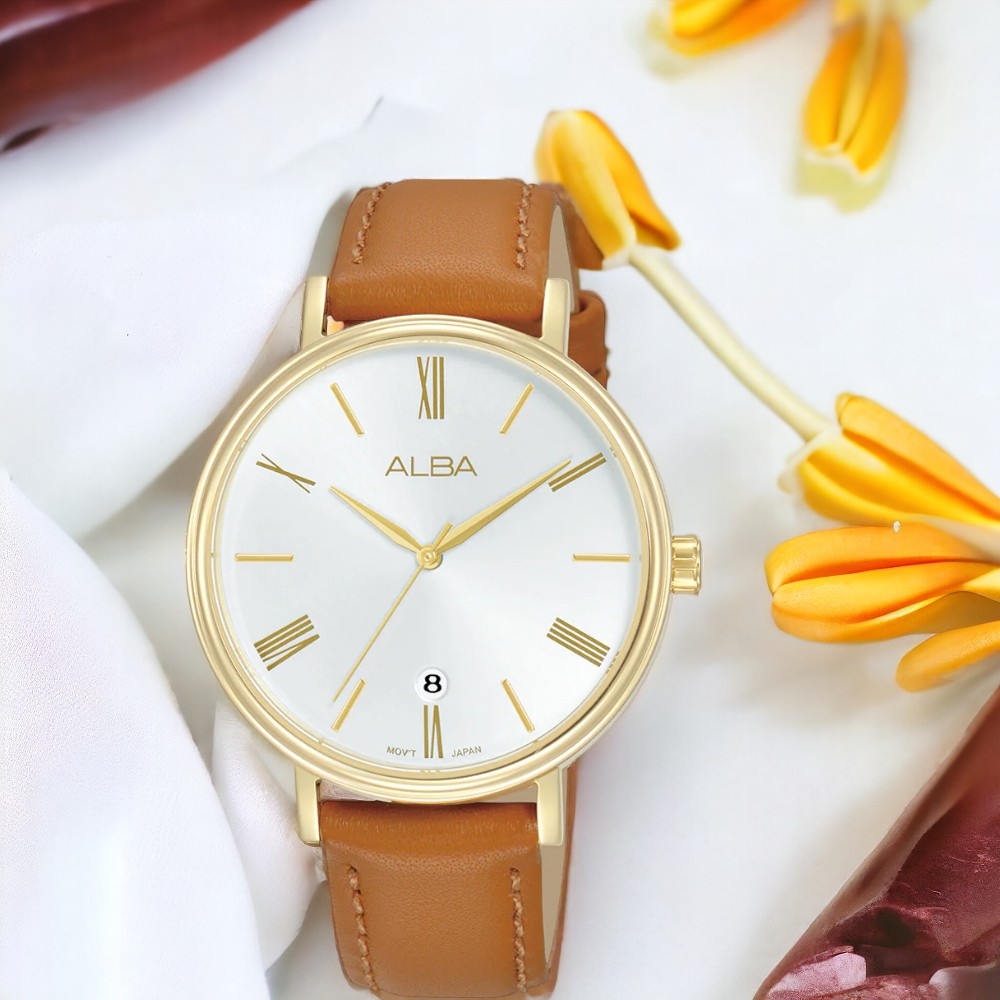 ALBA 雅柏 Fashion系列 簡約時尚腕錶-36mm 金色x棕色 VJ32-X342J/AG8N90X1 女錶 過年禮物