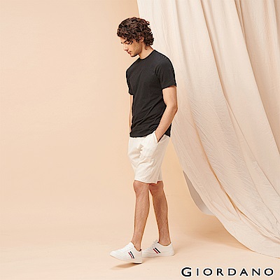 GIORDANO 男裝素色休閒針織短褲-01 花紗月岩淺灰