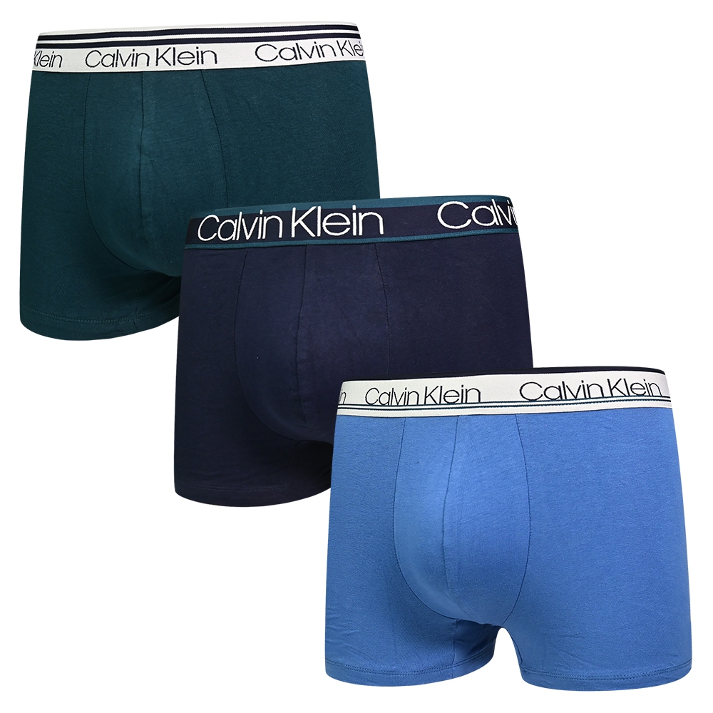 Calvin Klein Variety Waistband 男內褲 高彈性棉質短版合身四角褲/CK內褲-藍、藍、綠 三入組(15)