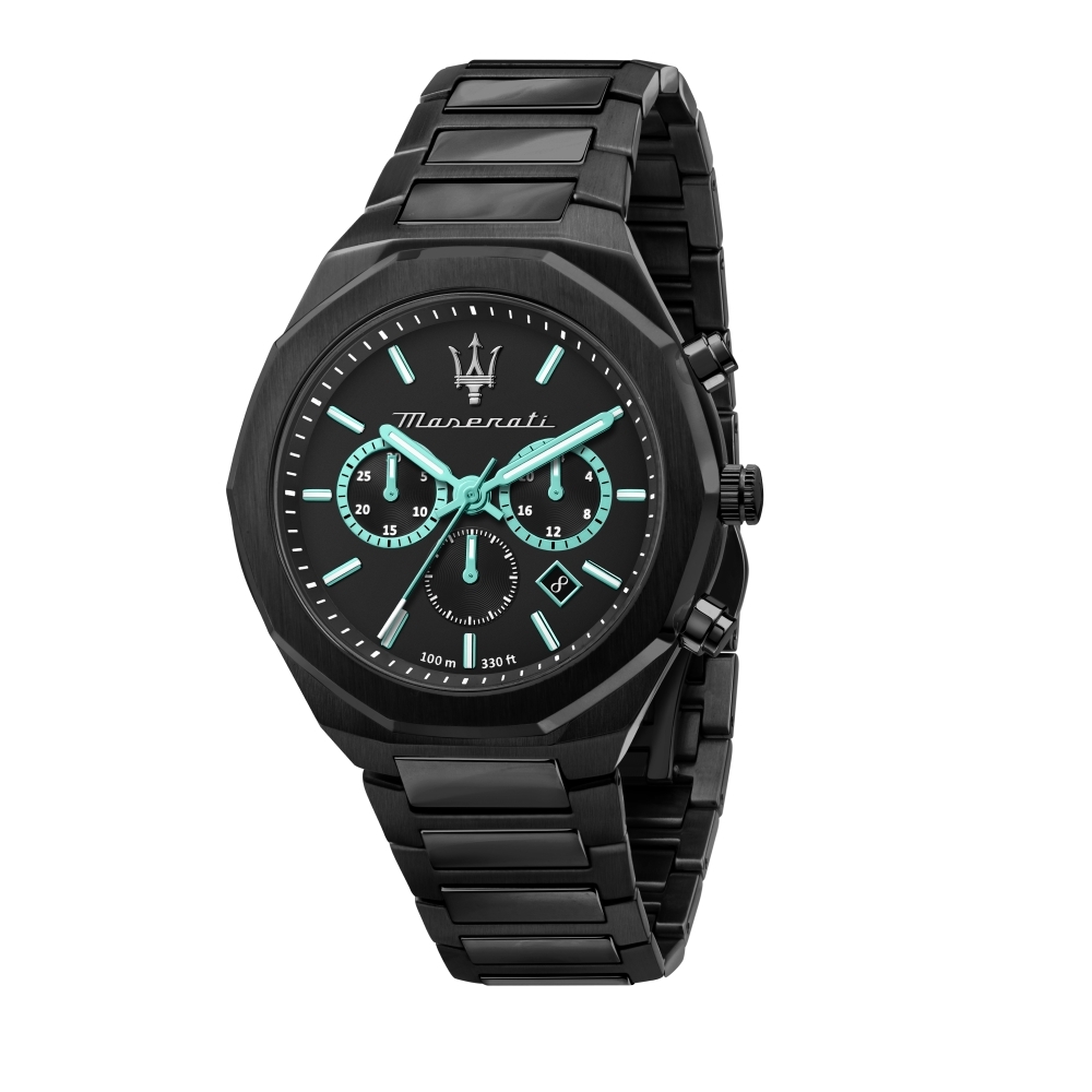 MASERATI 瑪莎拉蒂 AQUA STILE 海洋水色超現代黑鋼腕錶45mm(R8873644001)