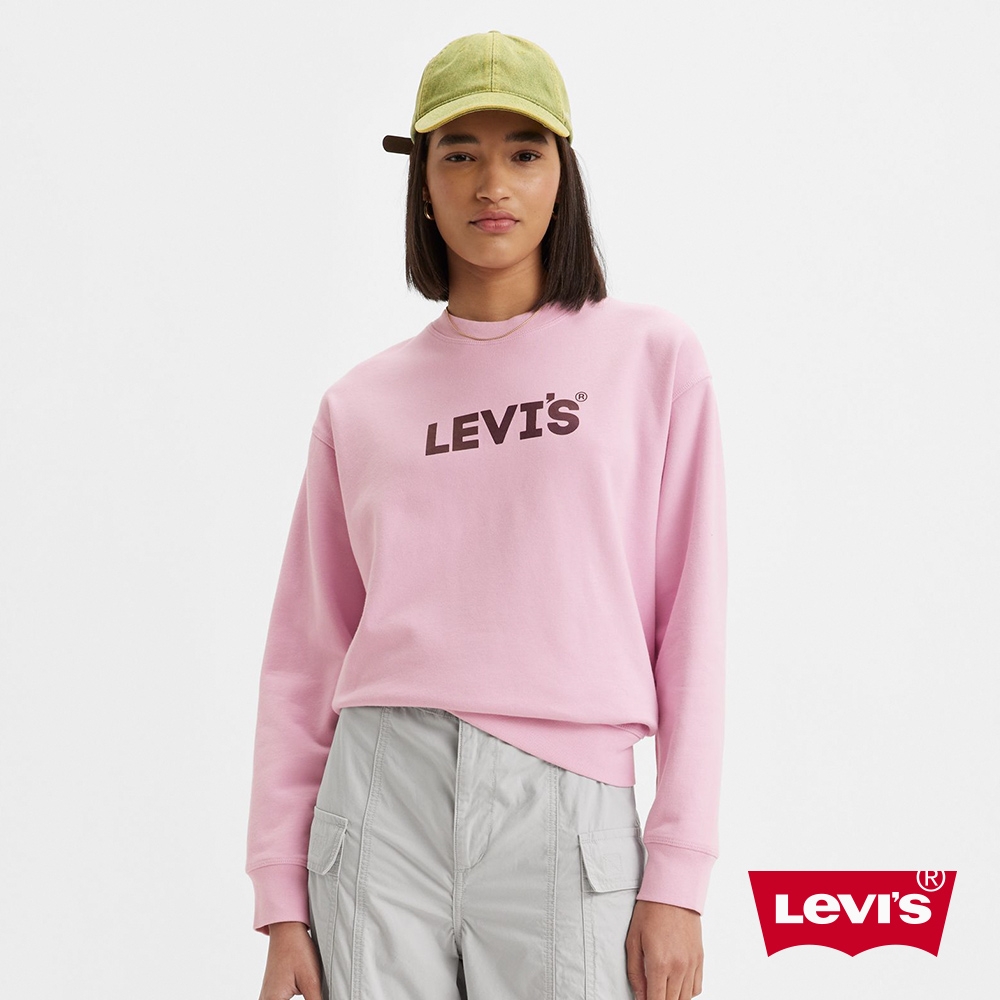 Levis 女款 寬鬆版大學T /  深色Logo / 400GSM厚棉 粉紅