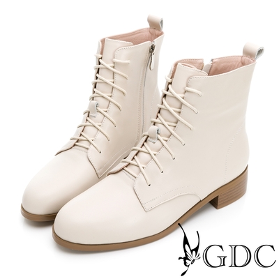 GDC-英倫女孩經典綁帶百搭造型低跟短靴-米色