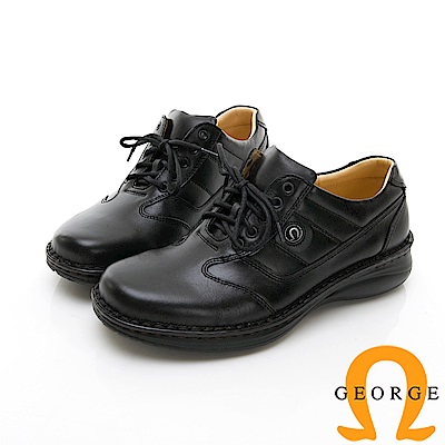 【GEORGE 喬治皮鞋】休閒系列 拼接運動休閒皮鞋-黑色