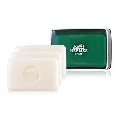 HERMES愛馬仕 橘綠之泉香皂(50g) 附皂盒 3入組_國際航空版