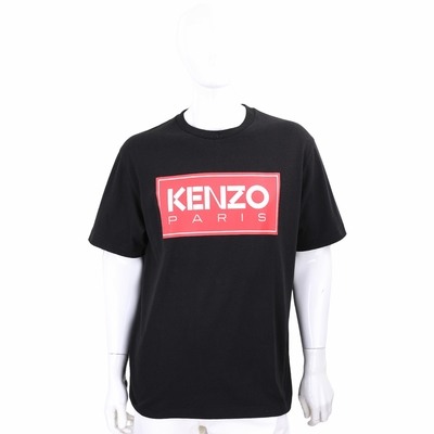 KENZO Paris 字母方底印花黑色棉質TEE T恤(男款)