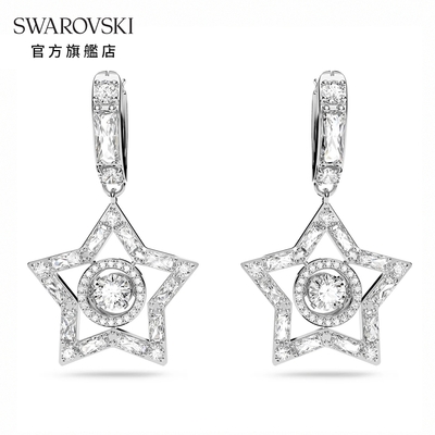 SWAROVSKI 施華洛世奇 Stella 大圈耳環白色, 鍍白金色