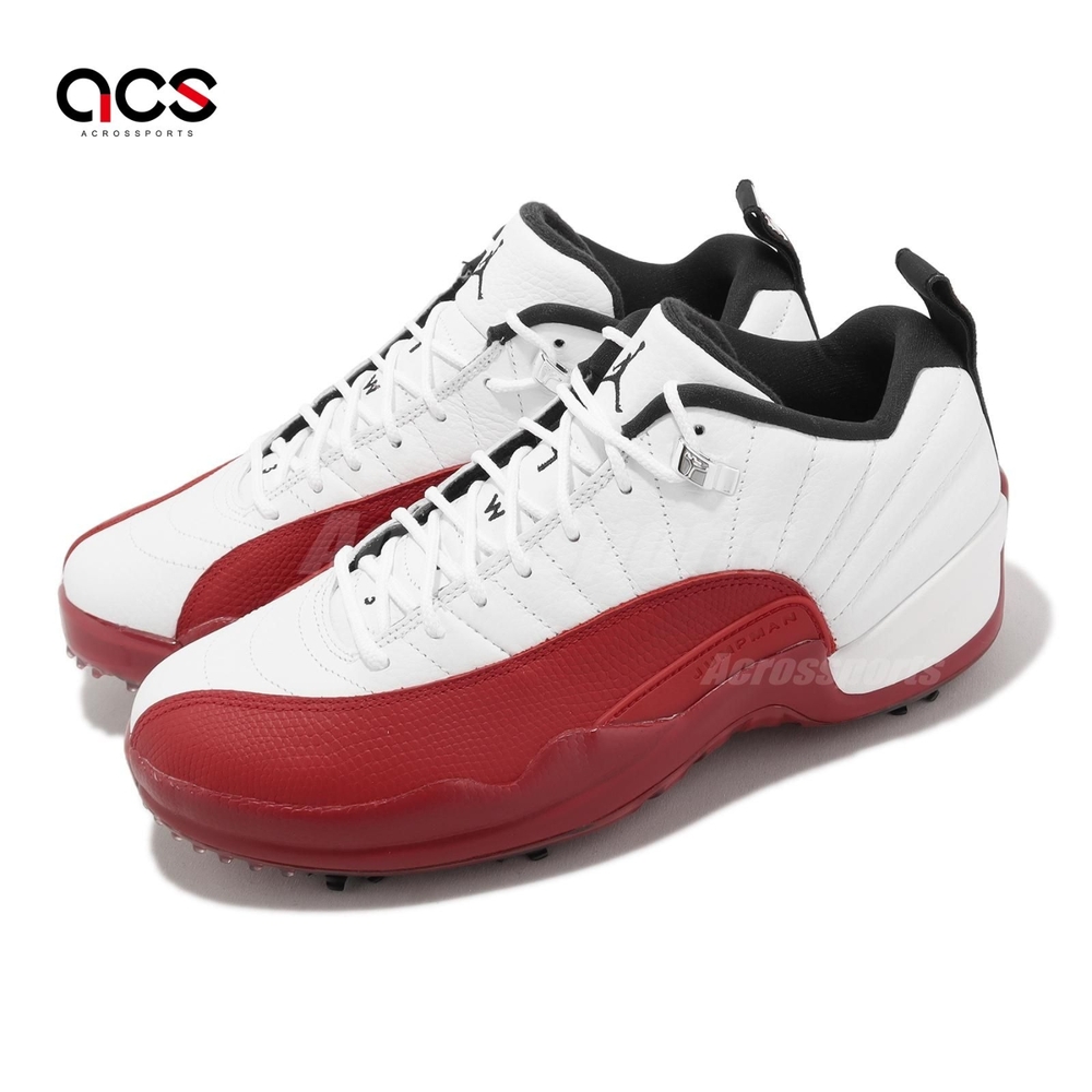 Nike 高爾夫球鞋Air Jordan XII Low 男鞋白紅可拆式鞋釘CHERRY AJ12