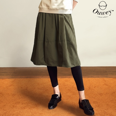OUWEY歐薇 休閒帥甜鬆緊造型縲縈假兩件內搭褲裙(綠色；S-L)3223252416