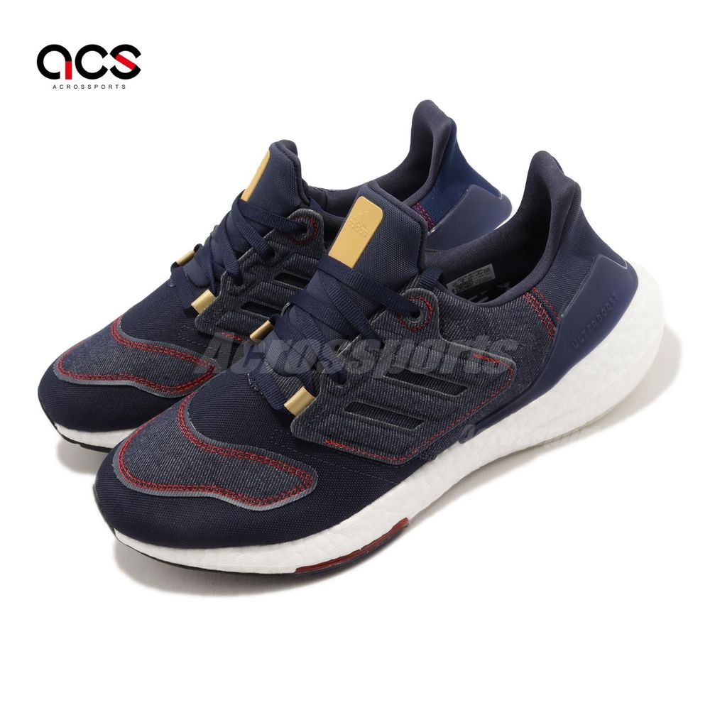 adidas 慢跑鞋 Ultraboost 22 男鞋 單寧藍 紅 牛仔 襪套式 運動鞋 愛迪達 GX9146