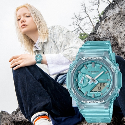 CASIO 卡西歐 G-SHOCK 八角農家橡樹 半透明雙顯手錶 送禮推薦-偏光藍 GMA-S2100SK-2A