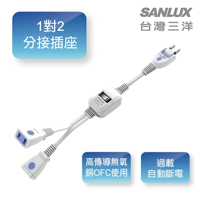 SANLUX台灣三洋-2孔1對2分接延長線(含開關)2P轉向插頭-SYPW-221A