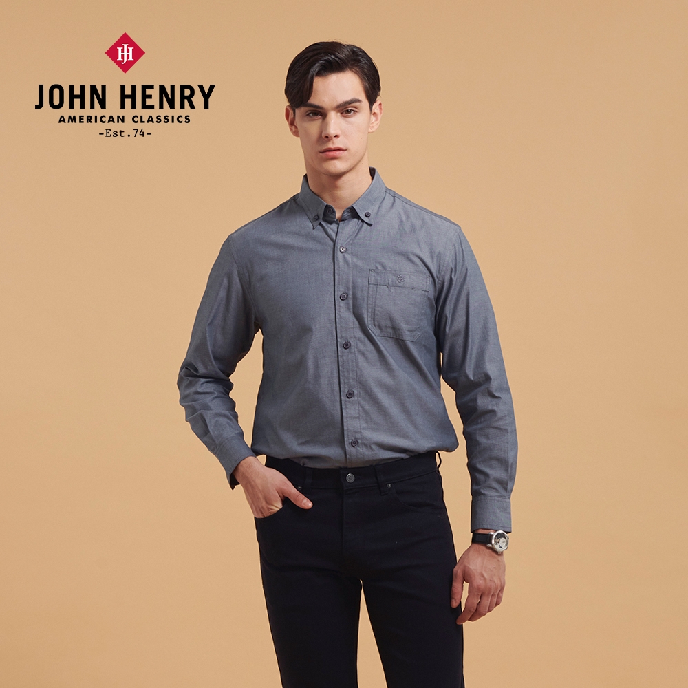 JOHN HENRY 造型口袋扣領長袖織衫-二色