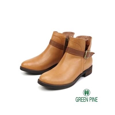 GREEN PINE寒流必穿簡約皮帶扣粗跟女短靴淺咖色(00861853)