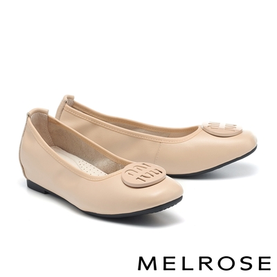 平底鞋 MELROSE 美樂斯 沉穩典雅造型釦牛皮方頭平底鞋－杏