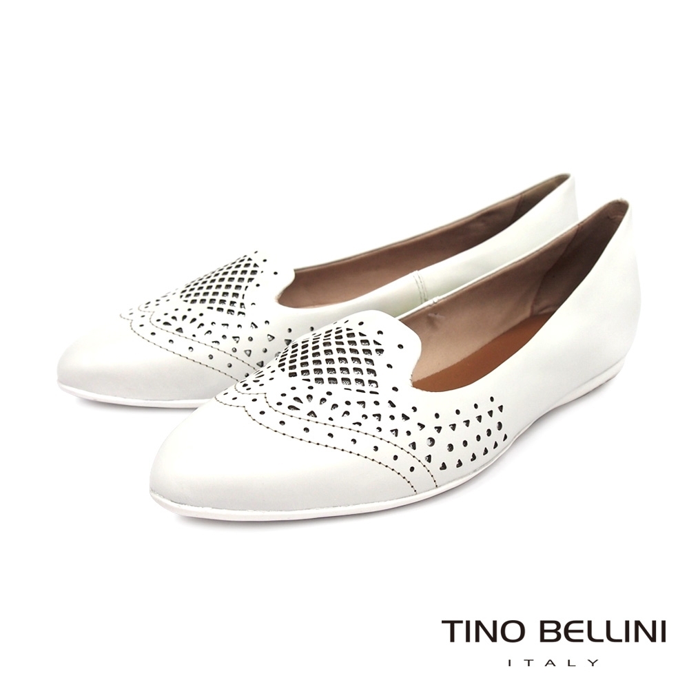 Tino Bellini 巴西進口牛皮典雅鏤空舒足樂福鞋-白