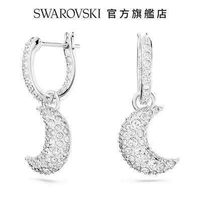 SWAROVSKI 施華洛世奇 Luna 水滴形耳環 月亮, 白色, 鍍白金色