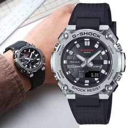 CASIO 卡西歐 G-SHOCK G-STEEL 纖薄 太陽能智慧藍芽雙顯錶-黑 GST-B600-1A