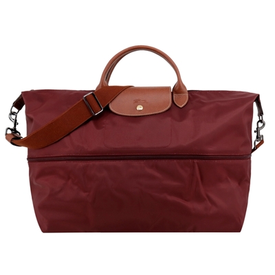 LONGCHAMP LE PLIAGE系列再生尼龍延展兩用旅行袋(酒紅)