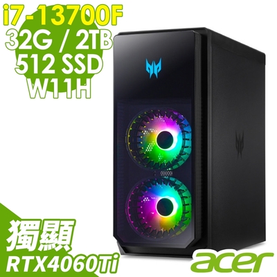 Acer 宏碁 PO5-650 電競桌機 (i7-13700F/32G/2TB+512G SSD/RTX4060Ti-8G/W11)