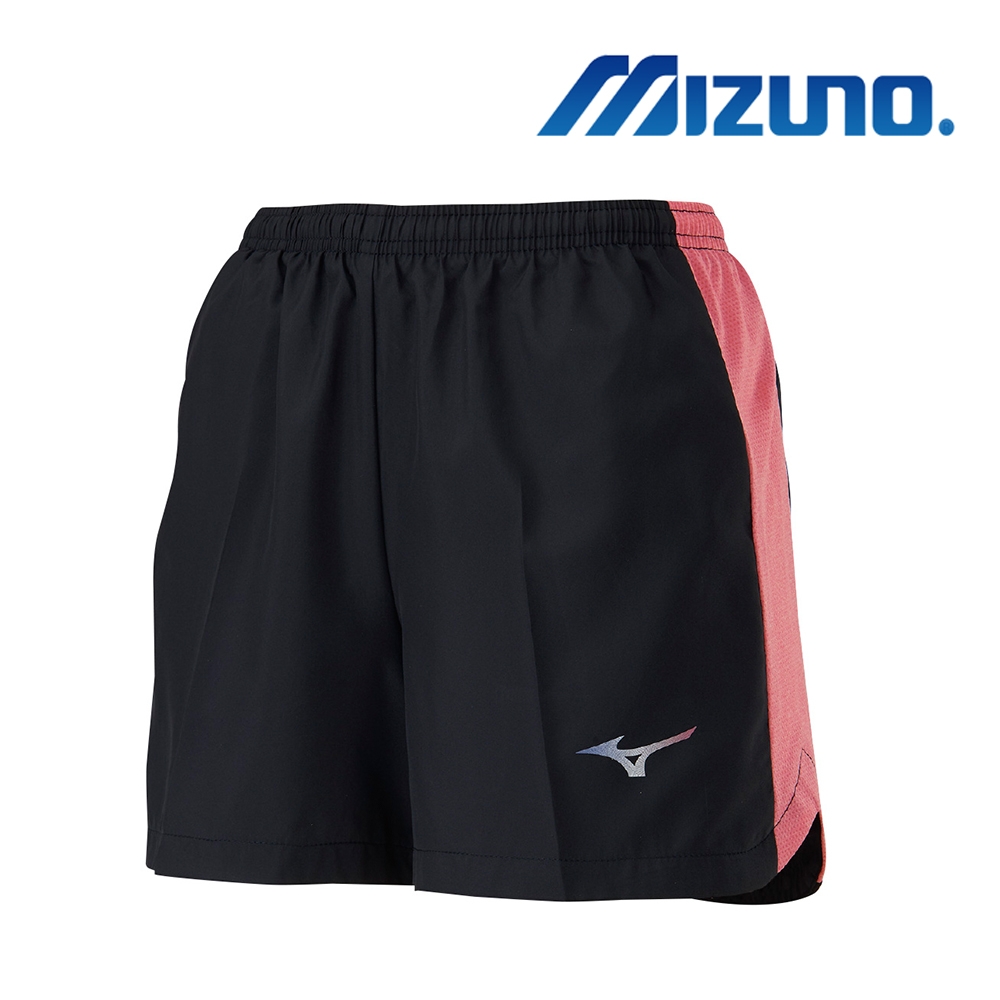 【MIZUNO 美津濃】女路跑短褲 慢跑 拉鍊口袋 黑x珊瑚粉(J2TB2A5495)