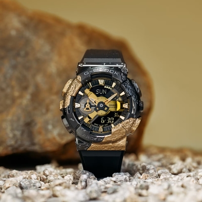 CASIO 卡西歐 G-SHOCK 40週年限定 探險家之石系列 黑金 方解石 金屬錶殼 人氣雙顯 GM-114GEM-1A9_48.8mm