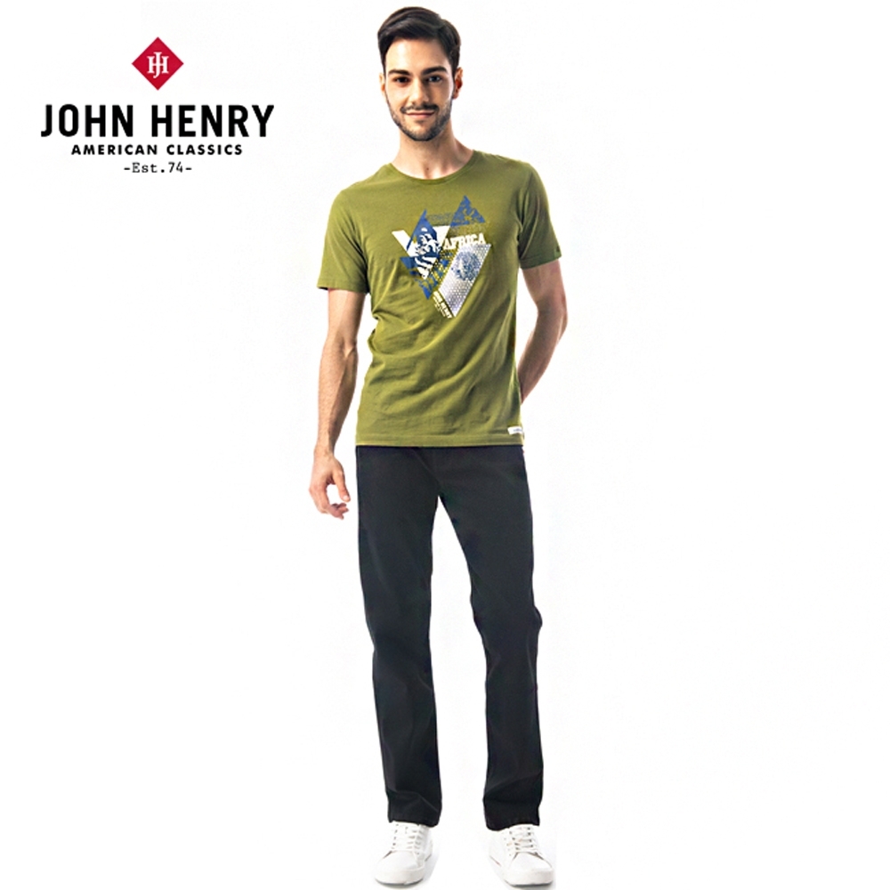 JOHN HENRY 幾何拼接印花短袖T恤-兩色選
