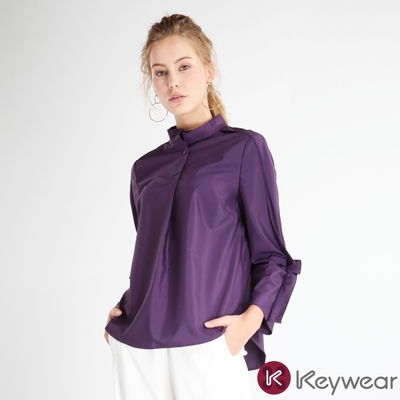 KeyWear奇威名品 精緻復古長袖襯衫式上衣-深紫色