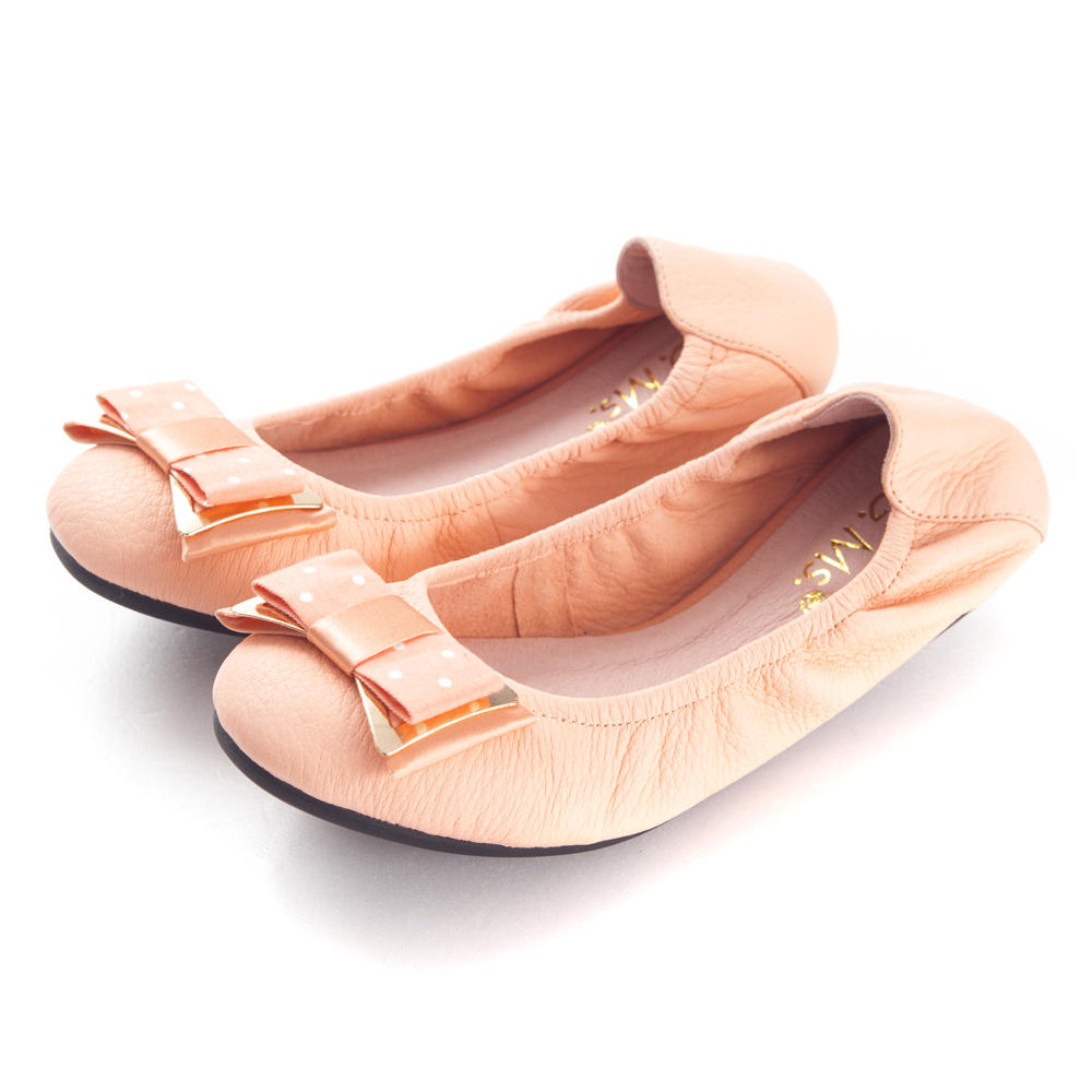 G.Ms.  輕旅行-水玉點點布金屬蝴蝶結折疊旅行鞋-沁甜粉