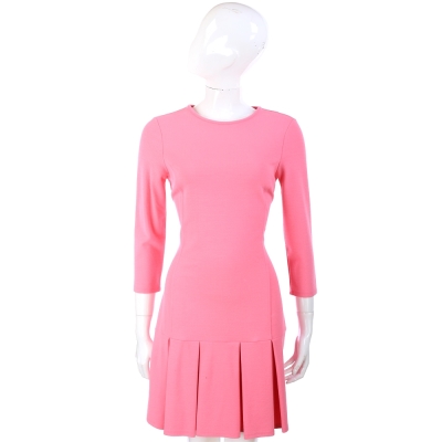 BLUGIRL 粉紅色抓褶設計七分袖洋裝