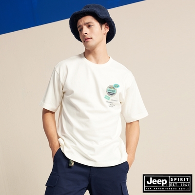 JEEP 男裝 品牌LOGO休閒厚磅短袖T恤-白色